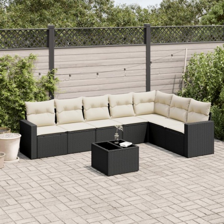 Set mobilier de grădină cu perne, 8 piese, negru, poliratan
