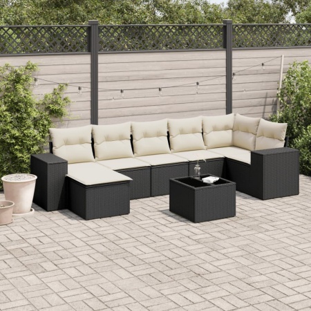 Set mobilier de grădină cu perne, 8 piese, negru, poliratan