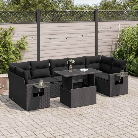 Set mobilier de grădină cu perne, 8 piese, negru, poliratan - Img 1