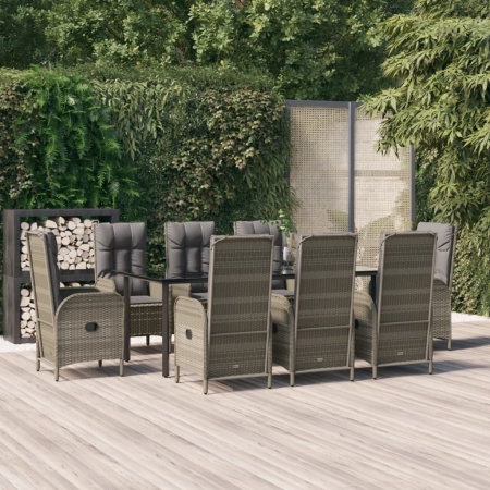 Set mobilier de grădină cu perne, 9 piese, negru/gri, poliratan