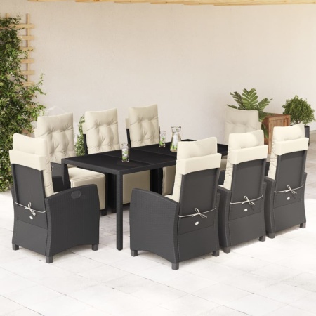 Set mobilier de grădină cu perne, 9 piese, negru, poliratan - Img 1