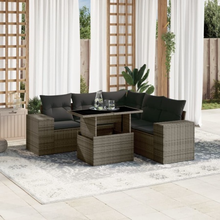 Set mobilier grădină cu perne, 6 piese, gri, poliratan