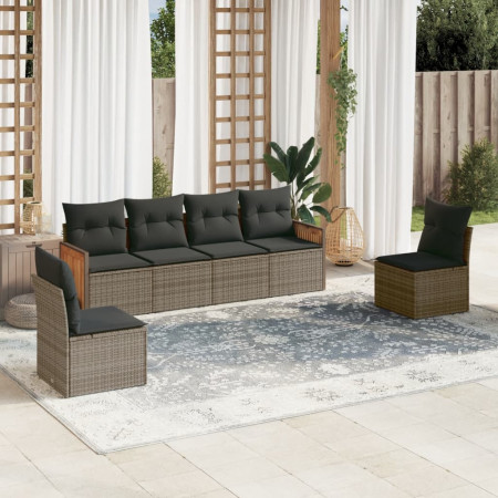 Set mobilier grădină cu perne, 6 piese, gri, poliratan