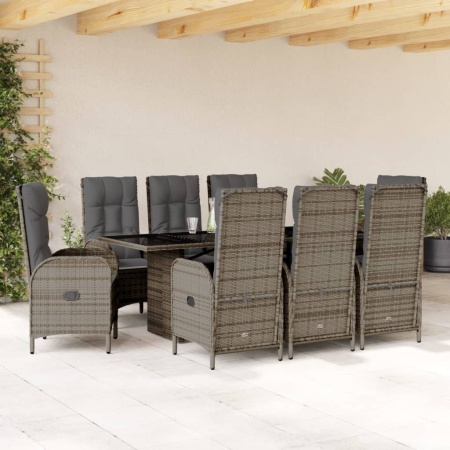 Set mobilier grădină cu perne, 9 piese, gri, poliratan