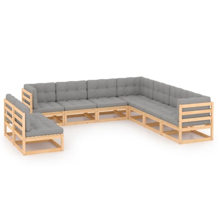 Set mobilier grădină cu perne, 9 piese, lemn masiv de pin - Img 1