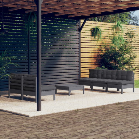 Set mobilier grădină cu perne antracit, 6 piese, lemn masiv pin