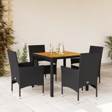 Set mobilier grădină perne 5 piese negru poliratan/lemn acacia