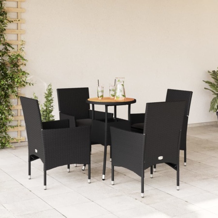 Set mobilier grădină perne 5 piese negru poliratan/lemn acacia