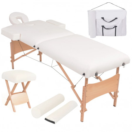 Set taburet și masă masaj pliabilă 2 zone, grosime 10 cm, alb