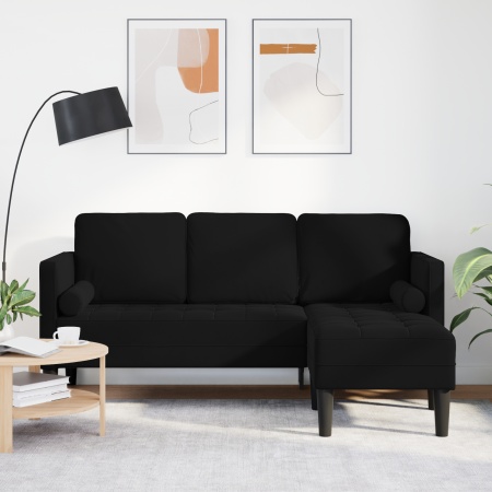 Sofa cu 3 locuri cu Chaise în formă de L Neagră 160 cm Catifea