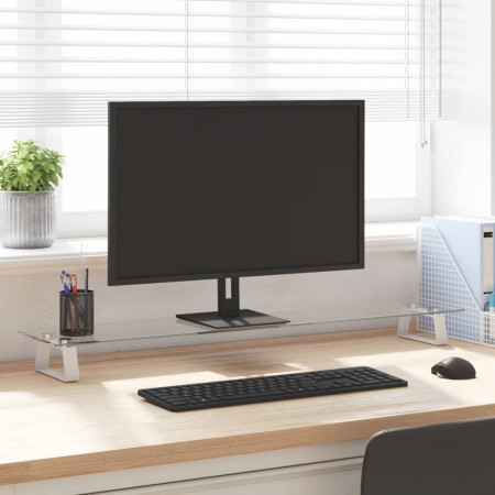 Suport de monitor, alb, 100x20x8 cm, sticlă securizată și metal