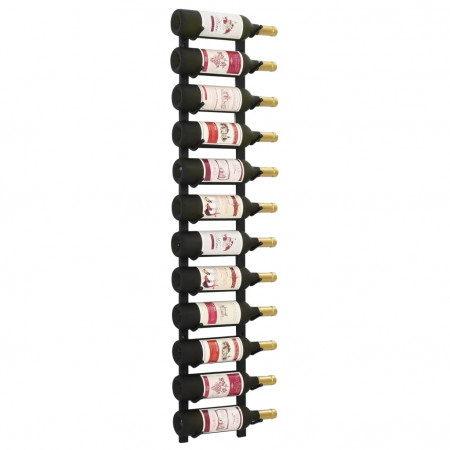 Suport sticle de vin montat pe perete, 12 sticle, negru, fier