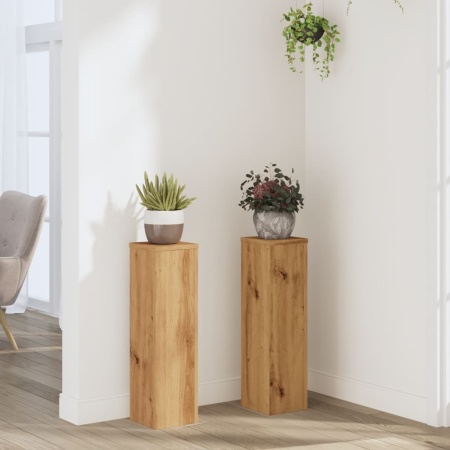 Suporturi de plante, 2 buc., stejar artizanal, 17x17x60cm, lemn