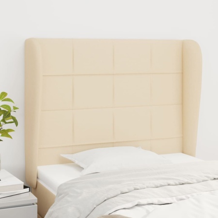 Tăblie de pat cu aripioare, crem, 83x23x118/128 cm, textil