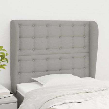 Tăblie de pat cu aripioare gri deschis 103x23x118/128 cm textil - Img 1