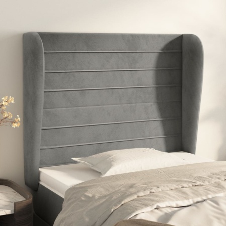 Tăblie de pat cu aripioare gri deschis 93x23x118/128 cm catifea