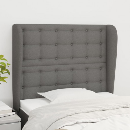 Tăblie de pat cu aripioare gri închis 103x23x118/128 cm textil - Img 1