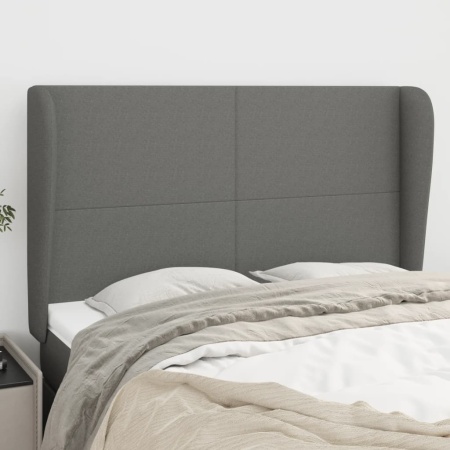 Tăblie de pat cu aripioare gri închis 147x23x118/128 cm textil