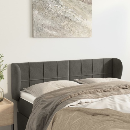 Tăblie de pat cu aripioare gri închis 147x23x78/88 cm catifea