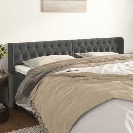 Tăblie de pat cu aripioare gri închis 183x16x78/88 cm catifea