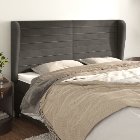 Tăblie de pat cu aripioare gri închis 183x23x118/128 cm catifea