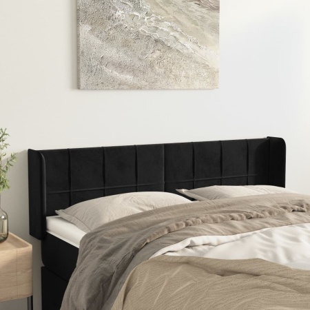 Tăblie de pat cu aripioare negru 147x16x78/88 cm catifea