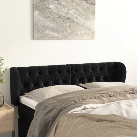 Tăblie de pat cu aripioare negru 163x23x78/88 cm catifea