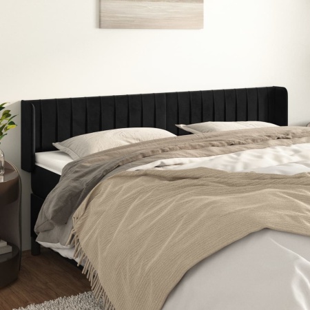 Tăblie de pat cu aripioare negru 183x16x78/88 cm catifea