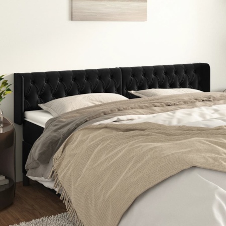 Tăblie de pat cu aripioare negru 183x16x78/88 cm catifea