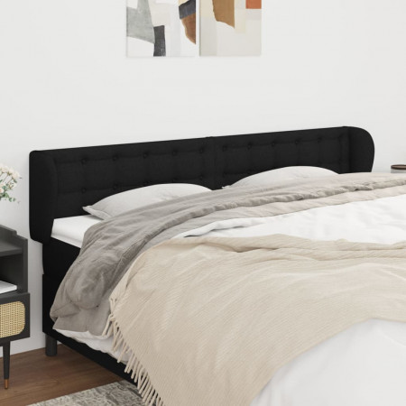 Tăblie de pat cu aripioare negru 183x23x78/88 cm textil