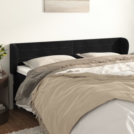 Tăblie de pat cu aripioare negru 203x23x78/88 cm catifea
