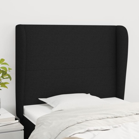 Tăblie de pat cu aripioare, negru, 93x23x118/128 cm, textil