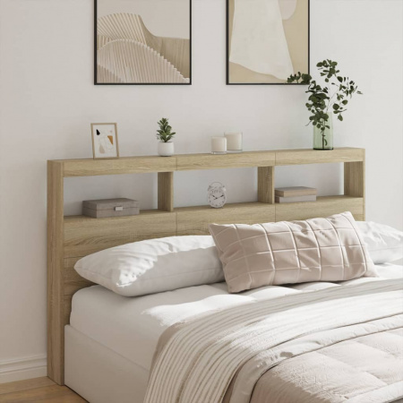 Tăblie de pat cu dulap și LED, stejar sonoma, 180x17x102 cm