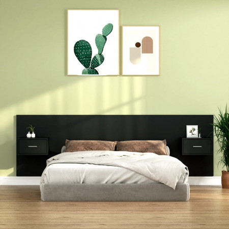 Tăblie de pat cu dulapuri, negru, lemn prelucrat