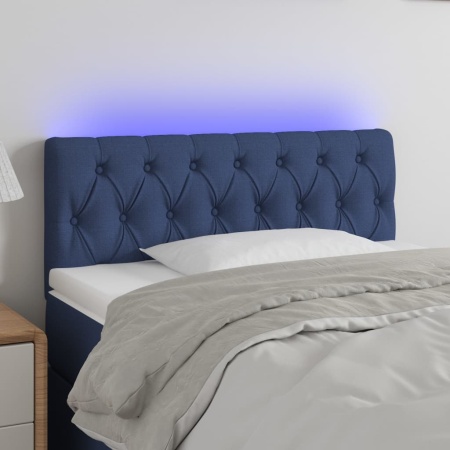 Tăblie de pat cu LED, albastru, 100x7x78/88 cm, textil