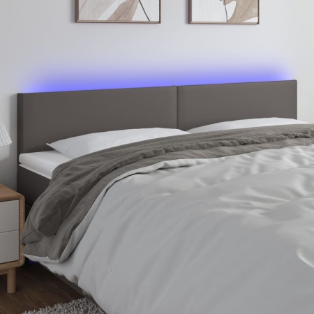 Tăblie de pat cu LED, gri, 180x5x78/88 cm, piele ecologică