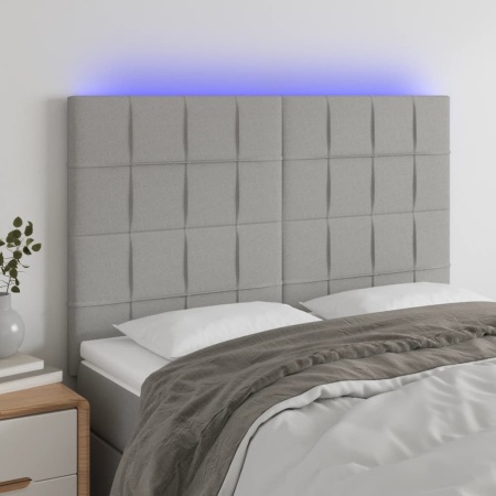 Tăblie de pat cu LED, gri deschis, 144x5x118/128 cm, textil