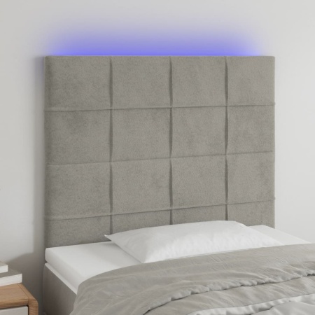 Tăblie de pat cu LED, gri deschis, 80x5x118/128 cm, catifea