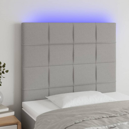 Tăblie de pat cu LED, gri deschis, 80x5x118/128 cm, textil