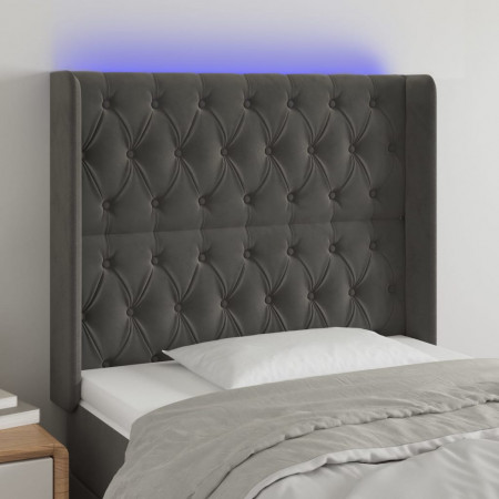 Tăblie de pat cu LED, gri închis, 103x16x118/128 cm, catifea