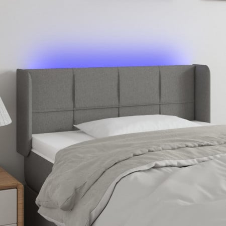 Tăblie de pat cu LED, gri închis, 103x16x78/88 cm, textil