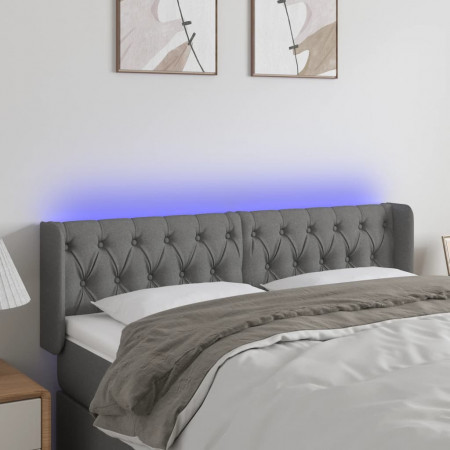 Tăblie de pat cu LED, gri închis, 163x16x78/88 cm, textil