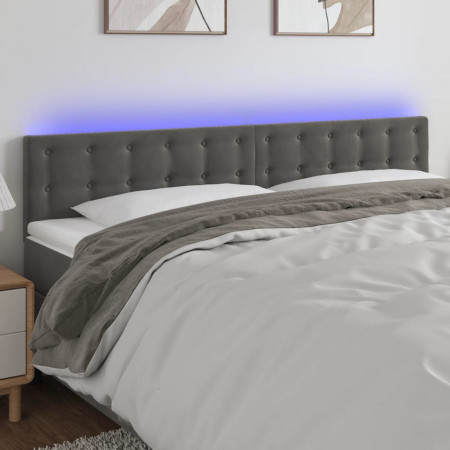 Tăblie de pat cu LED, gri închis, 180x5x78/88 cm, catifea - Img 1