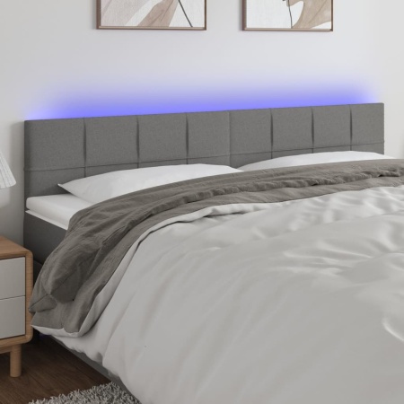 Tăblie de pat cu LED, gri închis, 180x5x78/88 cm, textil