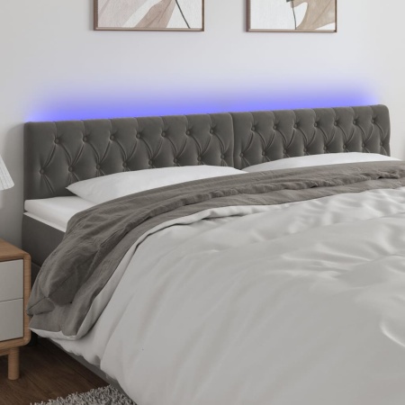 Tăblie de pat cu LED, gri închis, 180x7x78/88 cm, catifea