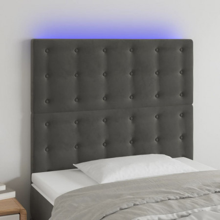 Tăblie de pat cu LED, gri închis, 90x5x118/128 cm, catifea