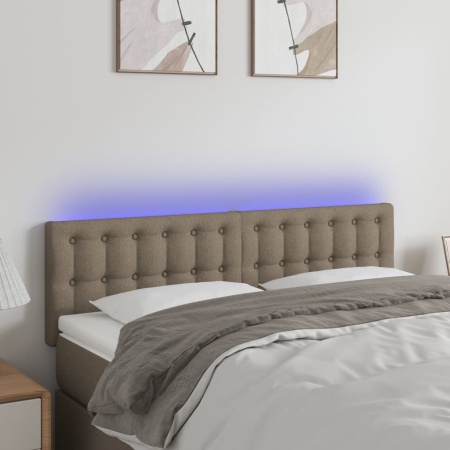 Tăblie de pat cu LED, gri taupe, 144x5x78/88 cm, textil