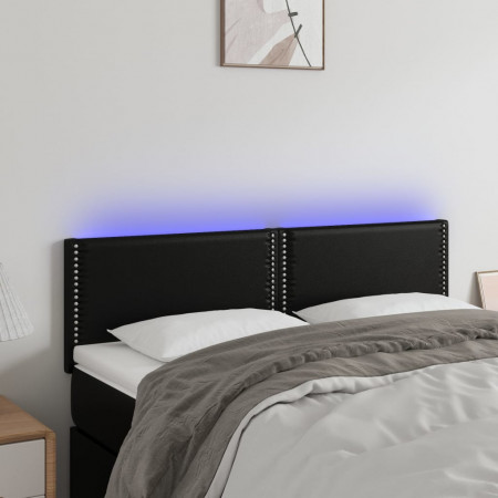 Tăblie de pat cu LED, negru, 144x5x78/88 cm, piele ecologică - Img 1