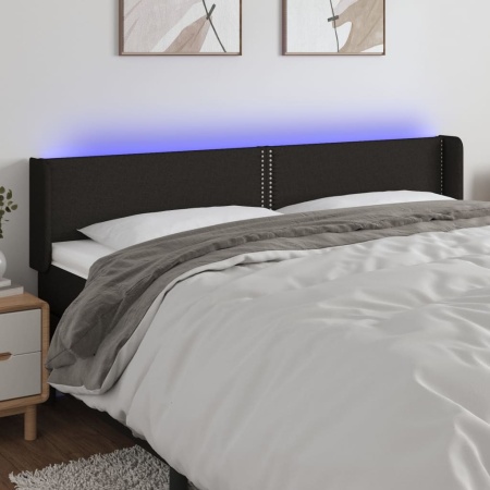 Tăblie de pat cu LED, negru, 163x16x78/88 cm, textil