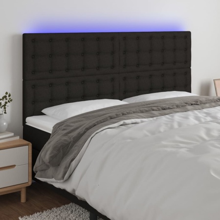 Tăblie de pat cu LED, negru, 200x5x118/128 cm, textil
